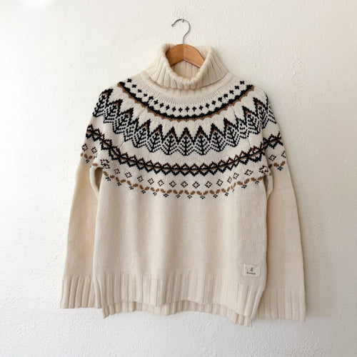 Barbour Mersea Fair Isle Wool Blend Knit Turtleneck Sweater in Aran Cream | 4