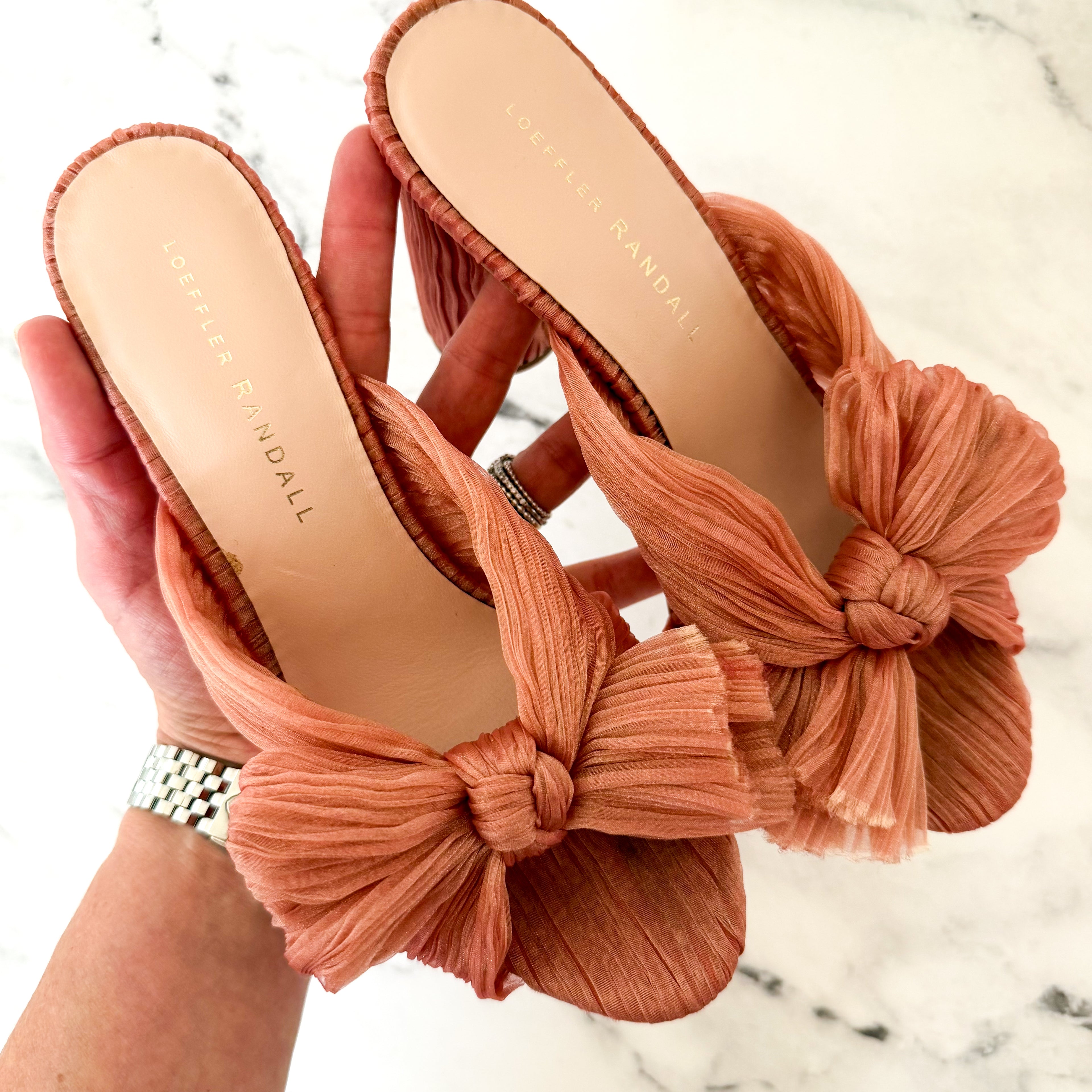 Loeffler Randall Pink Penny Pleated Organza Bow Block Heels | 6.5