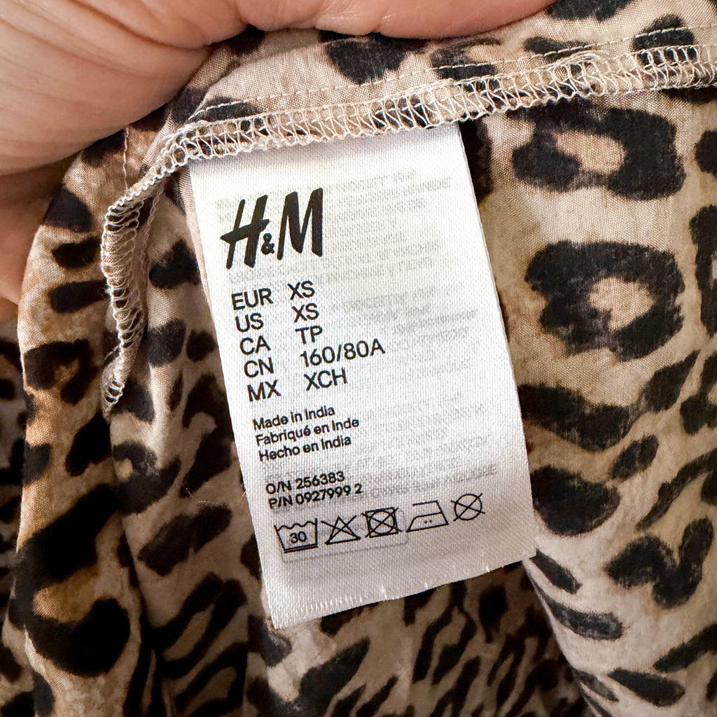 H&M Leopard Print Elbow Sleeve Midi Sheath Dress | XS