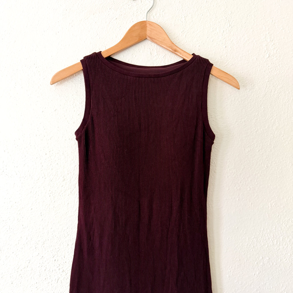 UNIQLO Burgundy Ribbed Sweater Sleeveless Midi Dress | XS