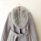 Mango MNG Detachable Faux Fur Collar Longline Wool-Blend Belted Coat in Ice Grey | XXS