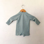 H&M Dusty Ocean Blue Cream Stripe Long Sleeve Zipper Swimsuit | 6-9m
