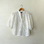 Karen Millen Petite White Cotton Eyelet Broderie Short Sleeve Blouse | 4P