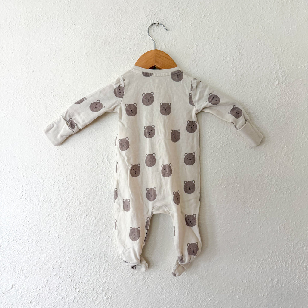 Baby Gap Organic Cotton Cream Teddy Bear 2-Way Zipper Footed Sleeper | 0-3m