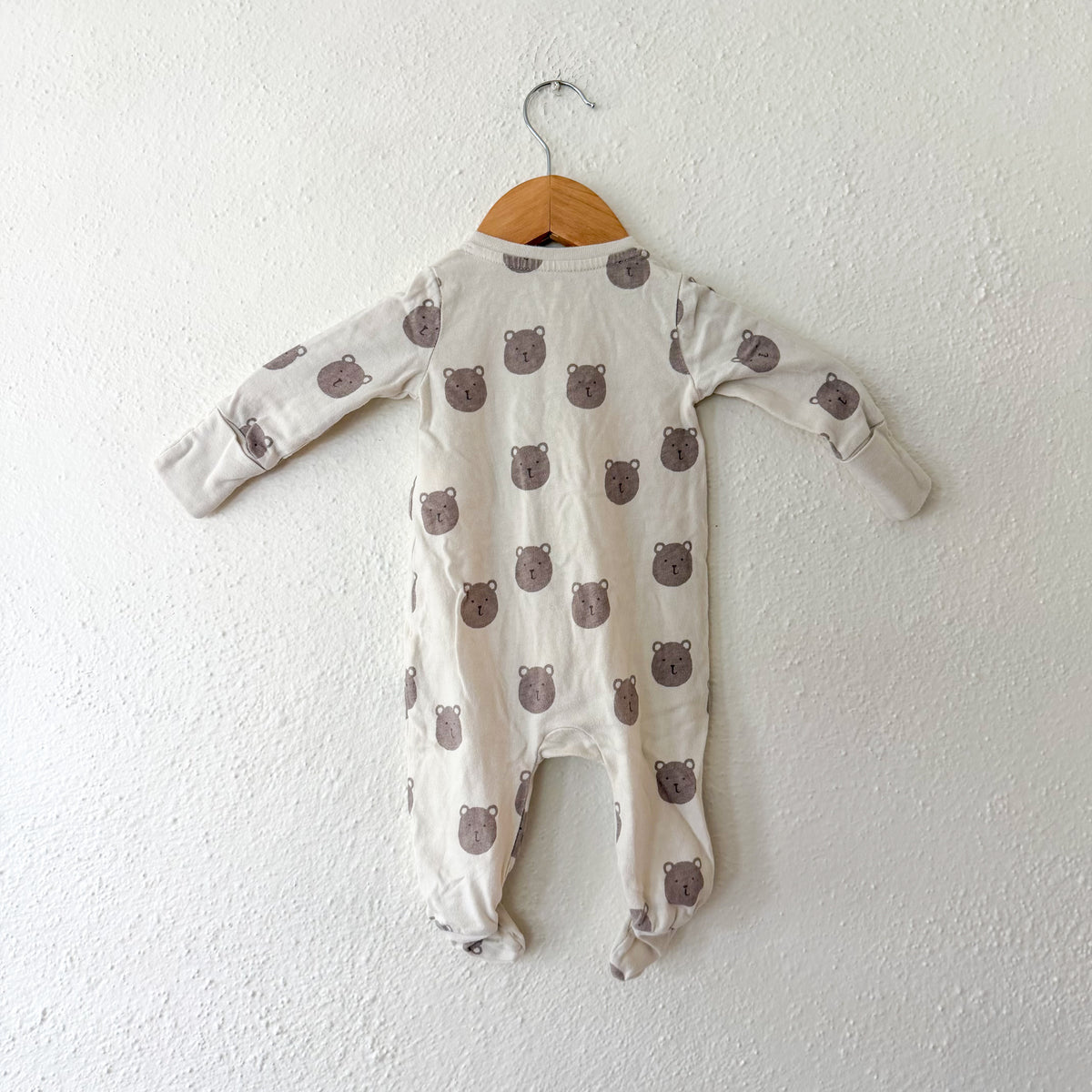 Baby Gap Organic Cotton Cream Teddy Bear 2-Way Zipper Footed Sleeper | 0-3m
