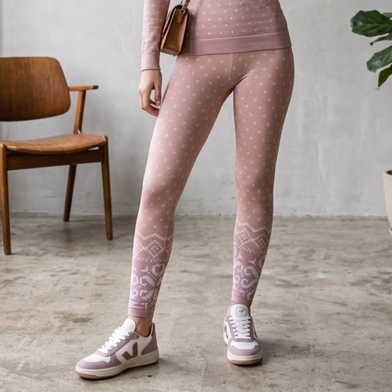 Sweaty Betty Modal Fair Isle Jacquard Seamless Base Layer Leggings in Blush | XS