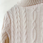 River Island Turtleneck Cable Knit Long Sleeve Midi Sweater Dress in Cream | S
