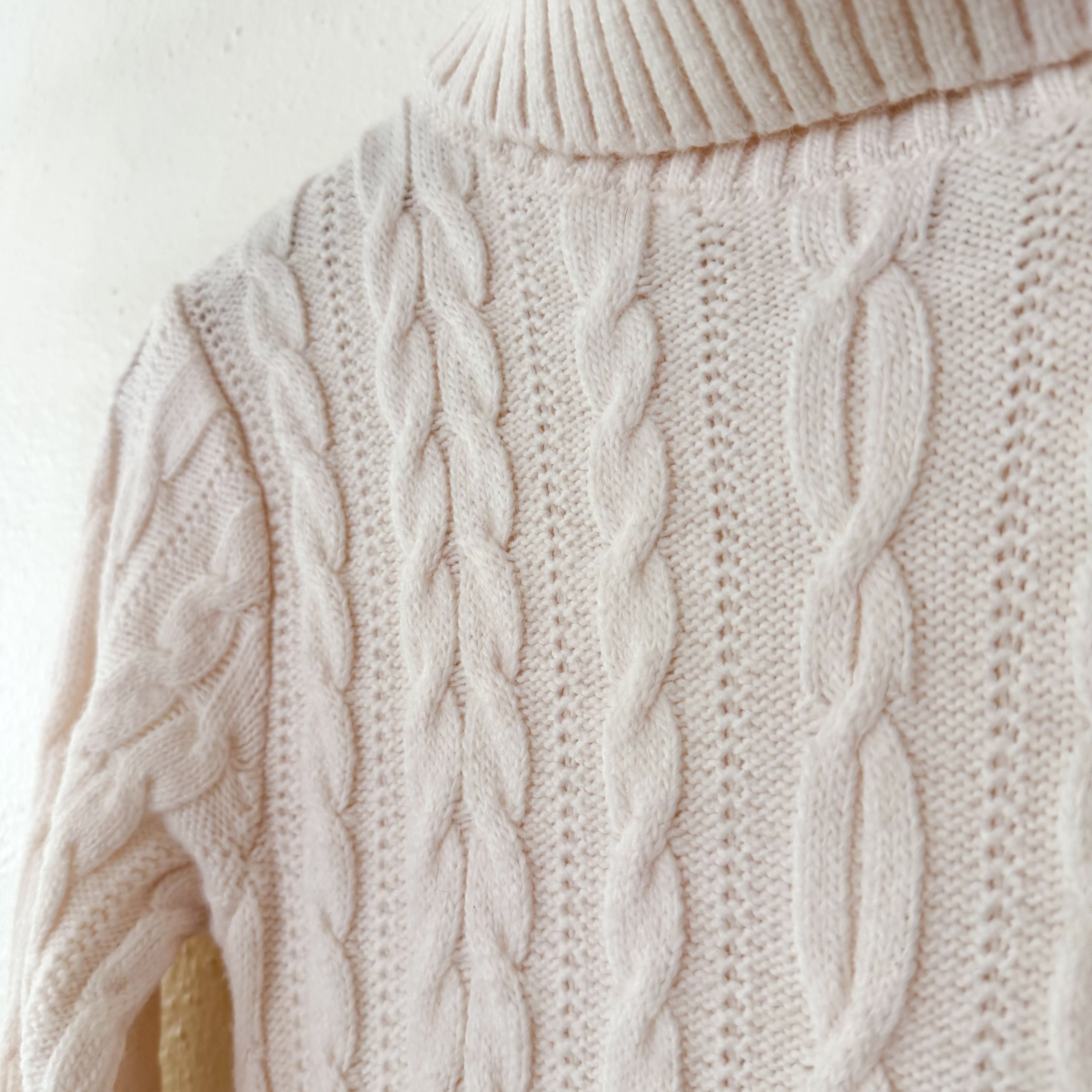 River Island Turtleneck Cable Knit Long Sleeve Midi Sweater Dress in Cream | S
