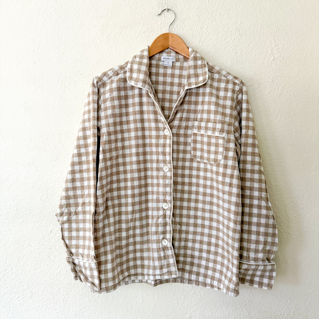 Serena & Lily Belvedere Flannel Pajamas in Doe Beige Gingham | S