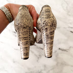 Tory Burch Matilda Pitone Rocha Snake Embossed Leather Block Peep Toe Heels | 6