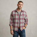 Lucky Brand Plaid Flannel Button Down Shirt Mauve Teal Classic Fit | M