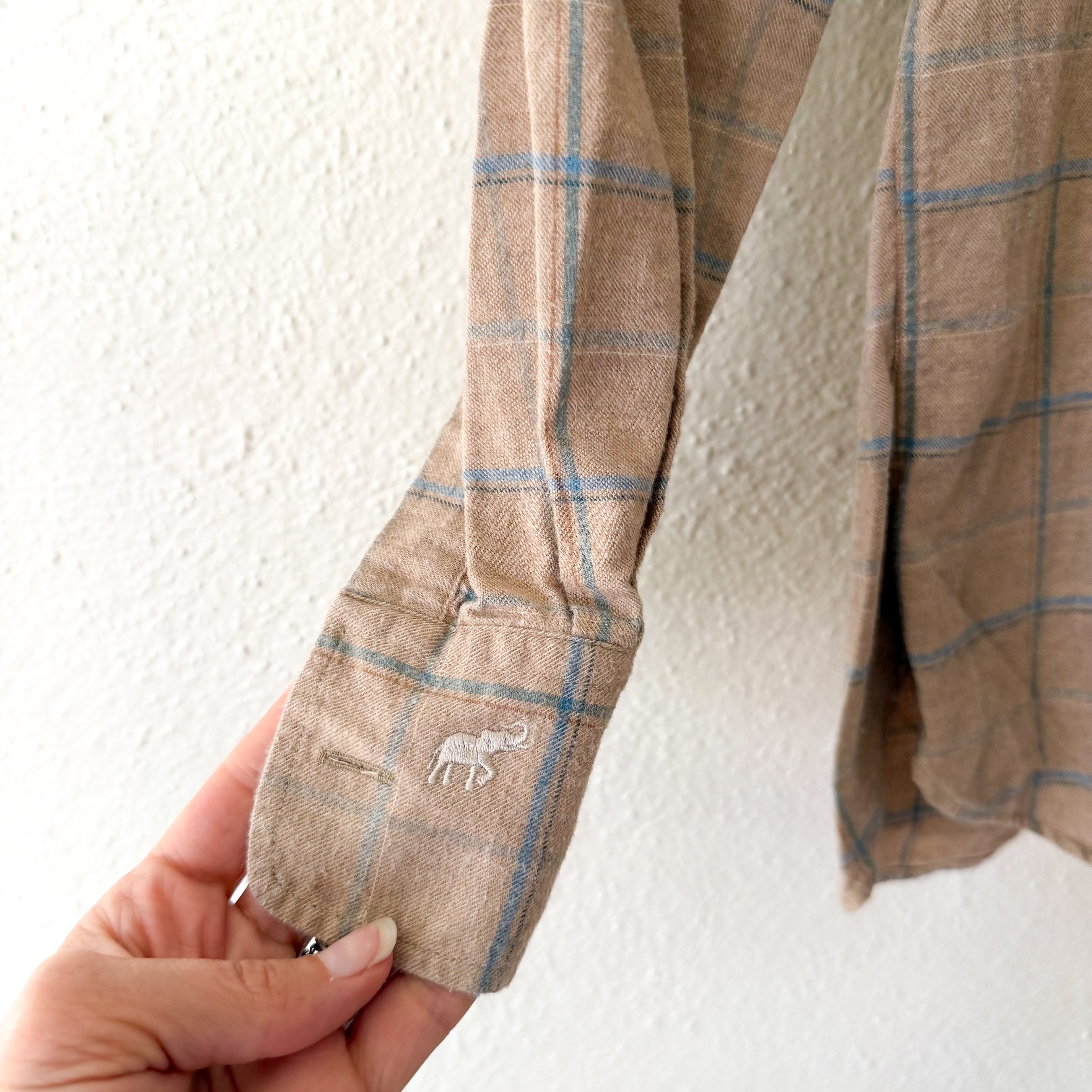 Beaufort & Blake Moreland Cashmere Blend Flannel Button Down Shirt in Tan Plaid | XS