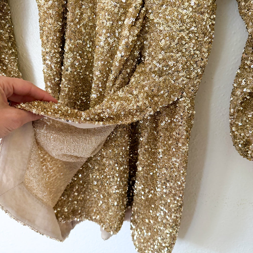 & Other Stories Wrap-Effect Gold Sequin Dolman Sleeve Mini Dress | 0/EUR 32