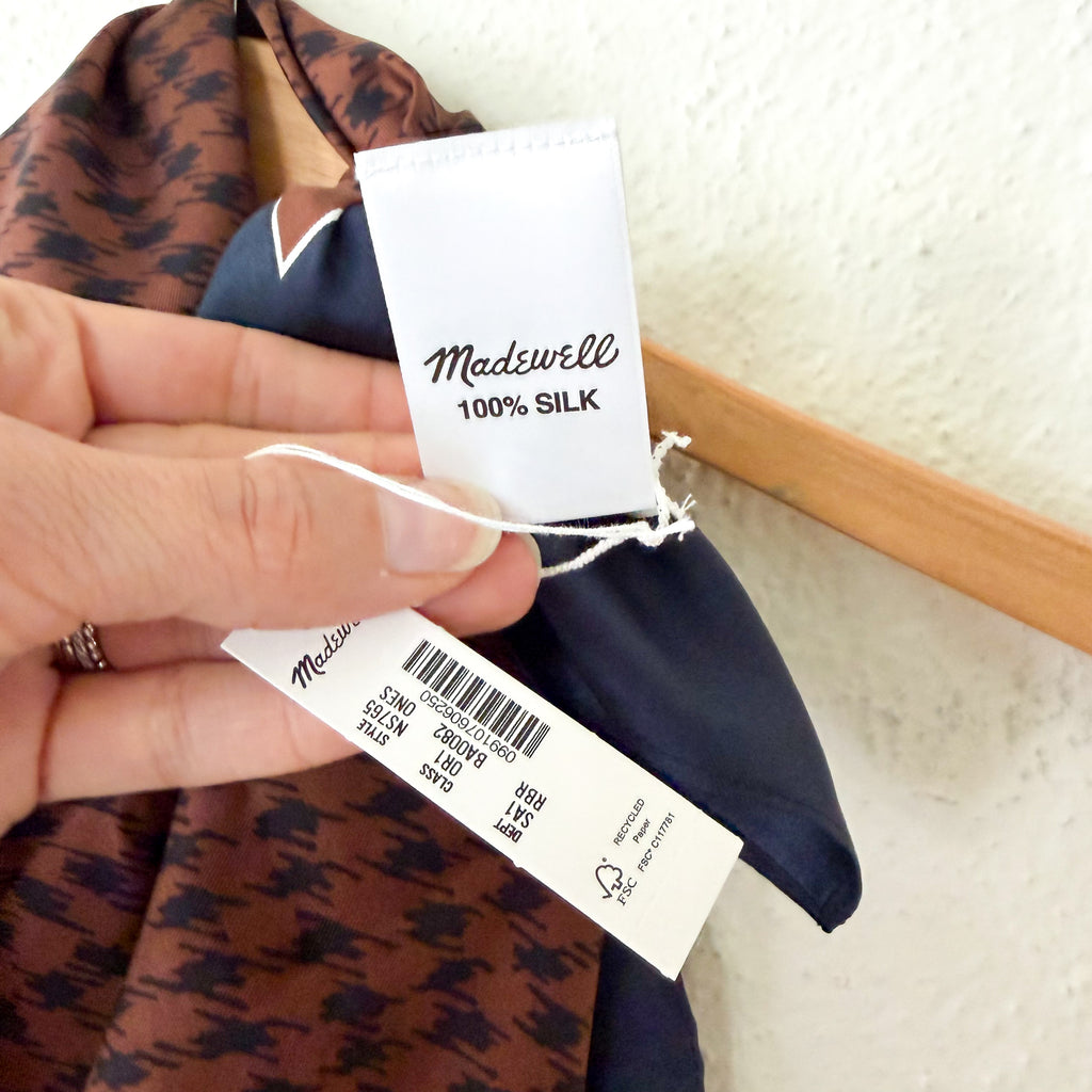 Madewell 100% Silk Bandana in Rich Brown Houndstooth