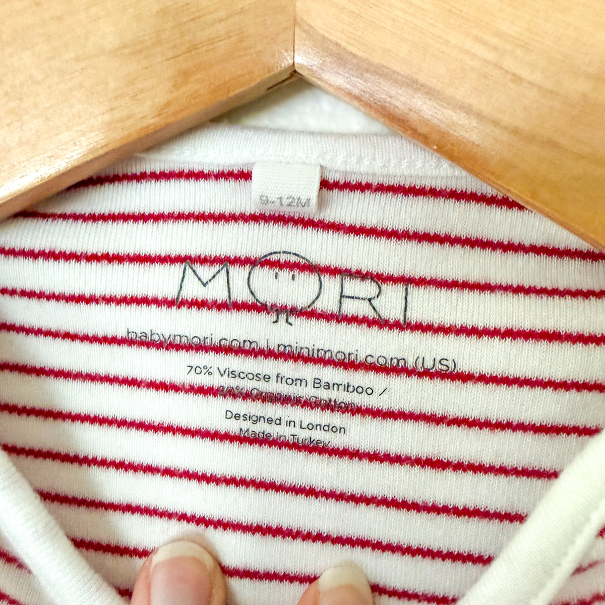 Mori Organic Cotton Red White Stripe Long Sleeve Bodysuit | 9-12m