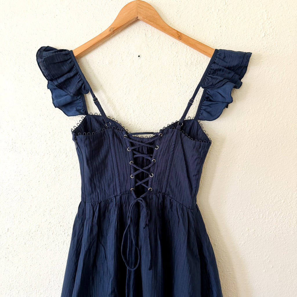 ASTR The Label Wedelia Bustier Midi Dress in Navy Blue | S