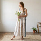 In Loom Blue & Cream Toile Empire Waist Maxi Dress | S