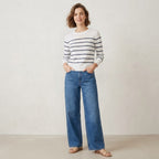 J.Crew White Navy Stripe Crewneck Beach Sweater | XS