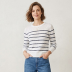 J.Crew White Navy Stripe Crewneck Beach Sweater | XS