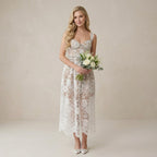 Self-Portrait White Diamante Rhinestone Embellished Lace Midi Dress | 0