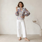 Zimmermann Petite Tama Ramie Pansy Floral Long Sleeve Sheer Blouse | 0P
