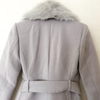 Mango MNG Detachable Faux Fur Collar Longline Wool-Blend Belted Coat in Ice Grey | XXS