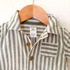 Carter's Olive Green Cream Stripe Cotton Button Down Romper | 0-3m