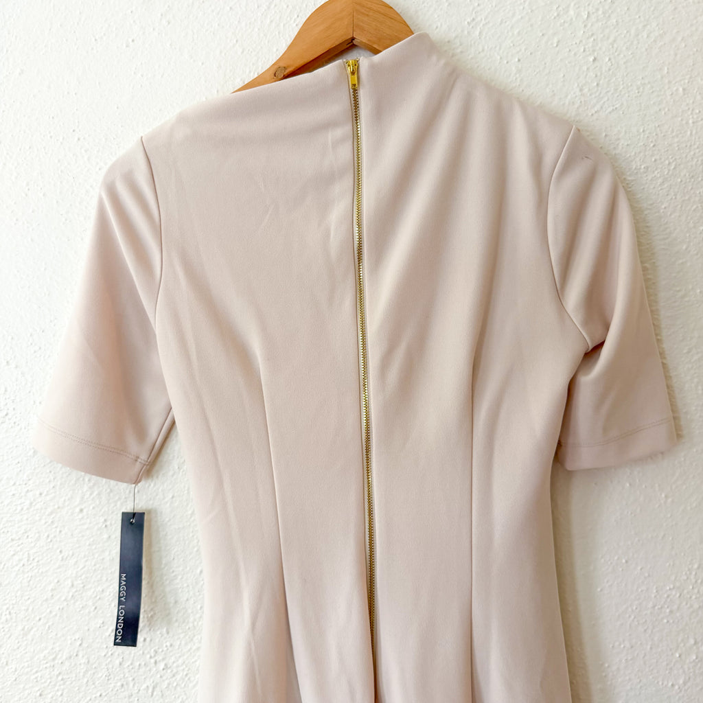 Maggy London Erin Below the Knee Elbow Sleeve Midi Dress in Horn Cream | 0