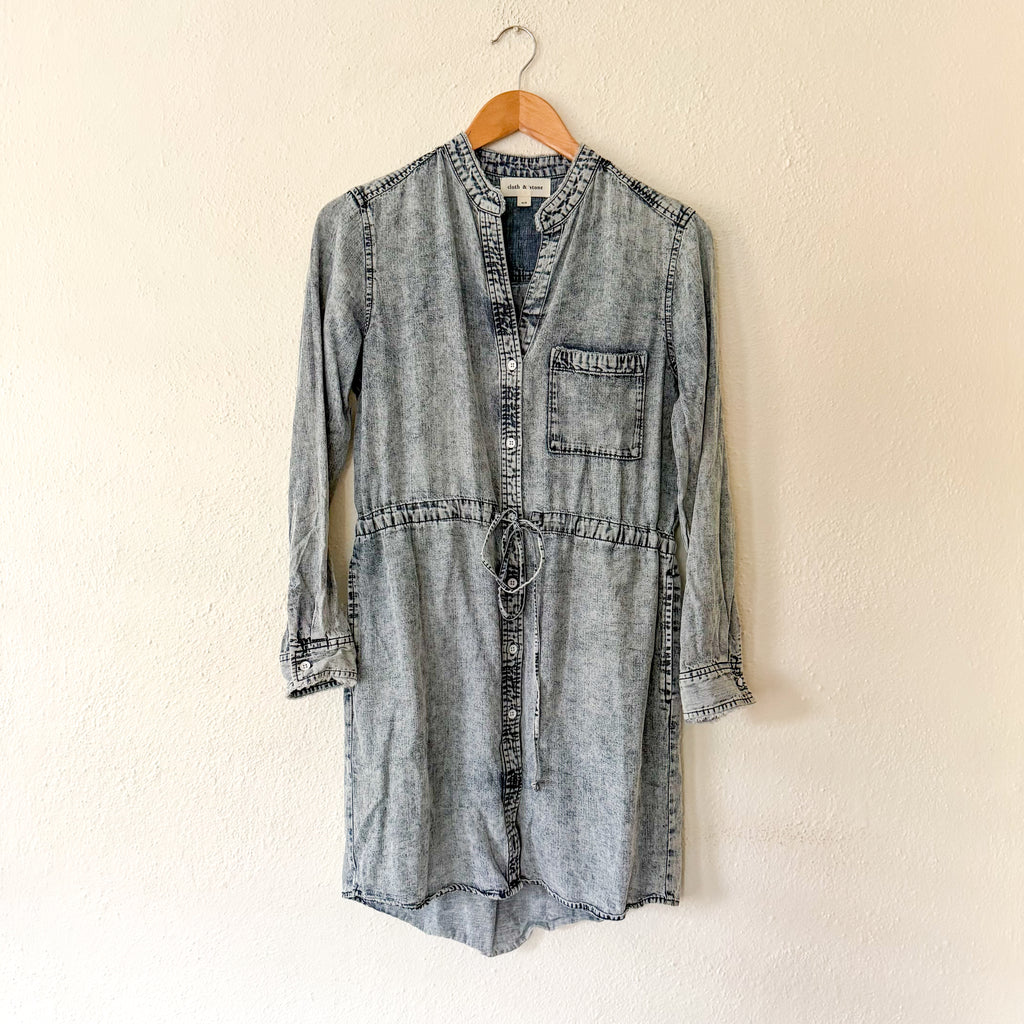 Cloth & Stone Long Sleeve Acid Wash Tencel Denim Shirt Dress | XS