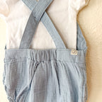 Little Planet Organic Ocean Blue Gauze Bubble Romper Overalls + Gerber White Bodysuit | 6-12m