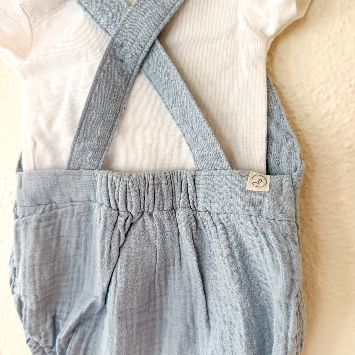 Little Planet Organic Ocean Blue Gauze Bubble Romper Overalls + Gerber White Bodysuit | 6-12m