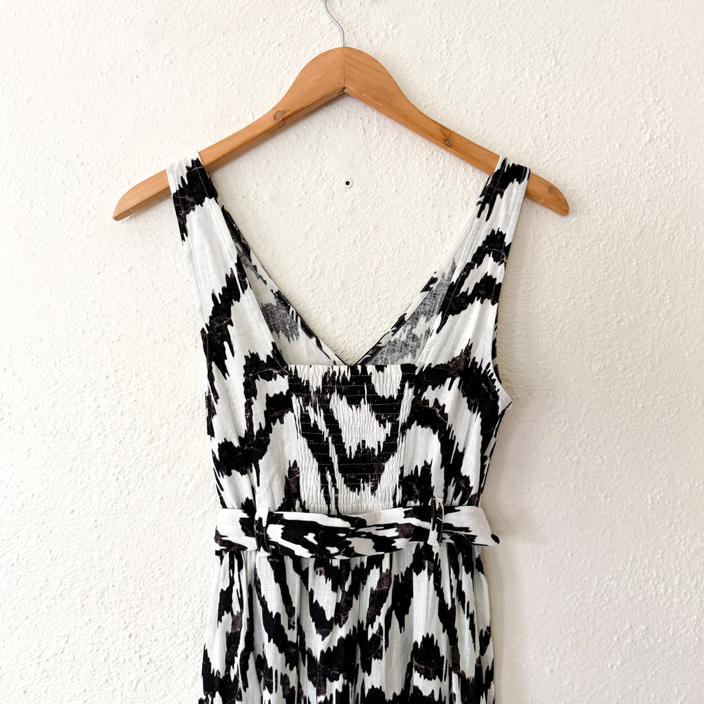 Nine West Linen Blend Belted Ikat Midi Dress | XS