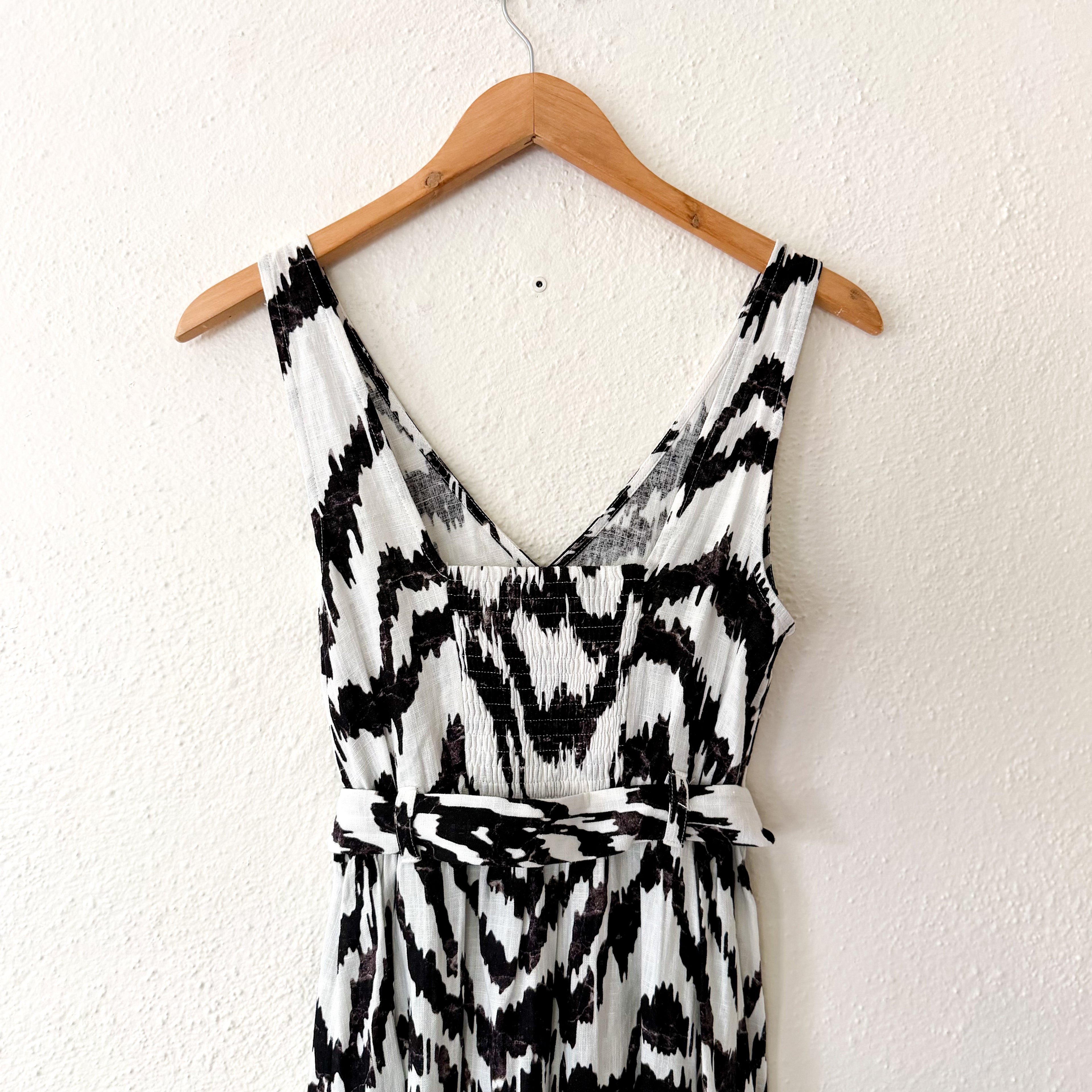 Nine West Linen Blend Belted Ikat Midi Dress | XS