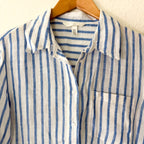 H&M 100% Linen Blue & White Stripe Button Down Long Sleeve Shirt | XS