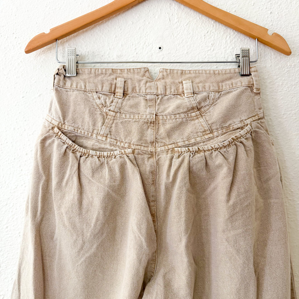Free People Sweet Talk Linen Blend Wide Leg Cropped Chino Pants in Croissant Beige | 0