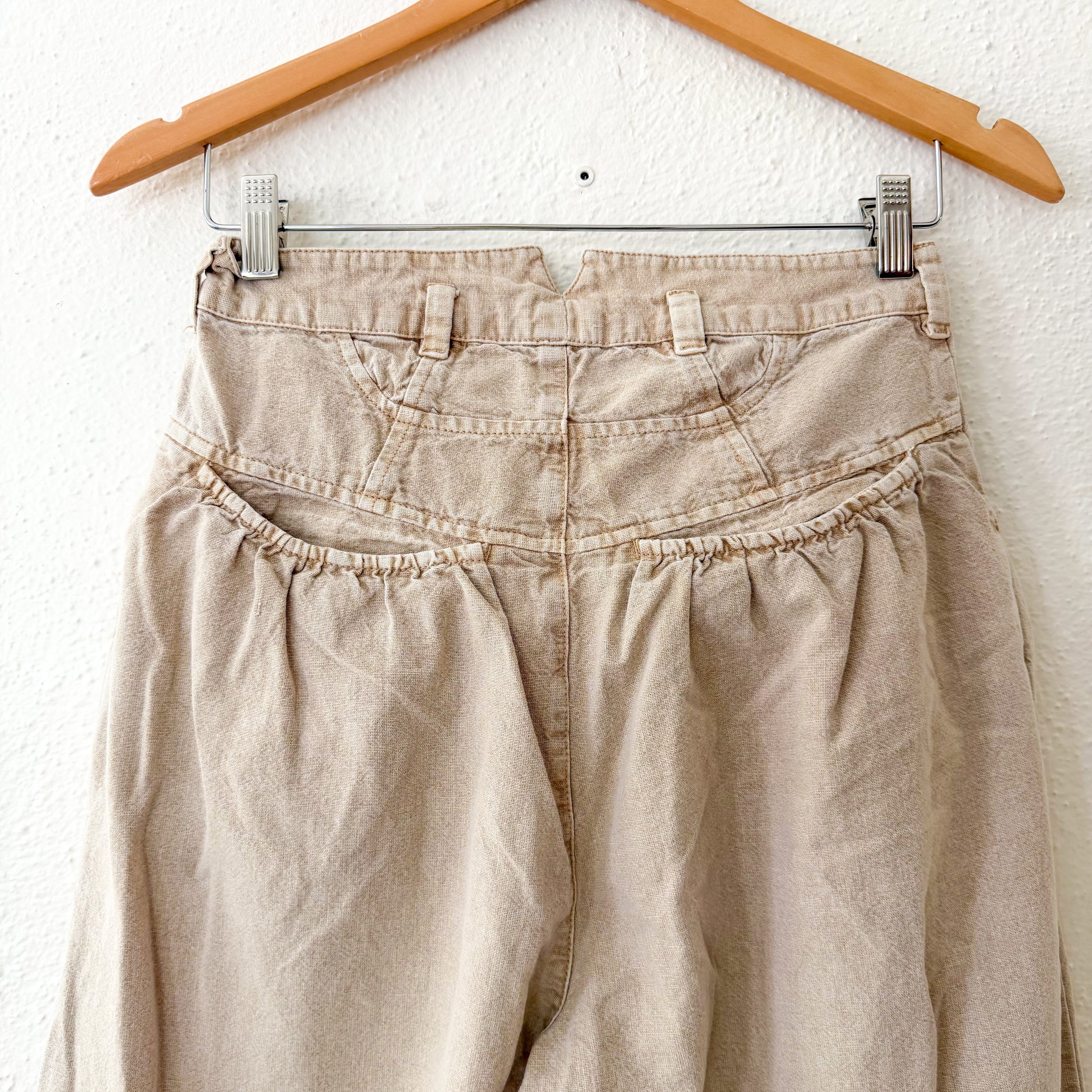 Free People Sweet Talk Linen Blend Wide Leg Cropped Chino Pants in Croissant Beige | 0