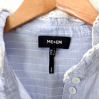 ME+EM Ruffle Mockneck Half Button Up Elbow Sleeve Cotton Blouse in Blue Stripe | 2