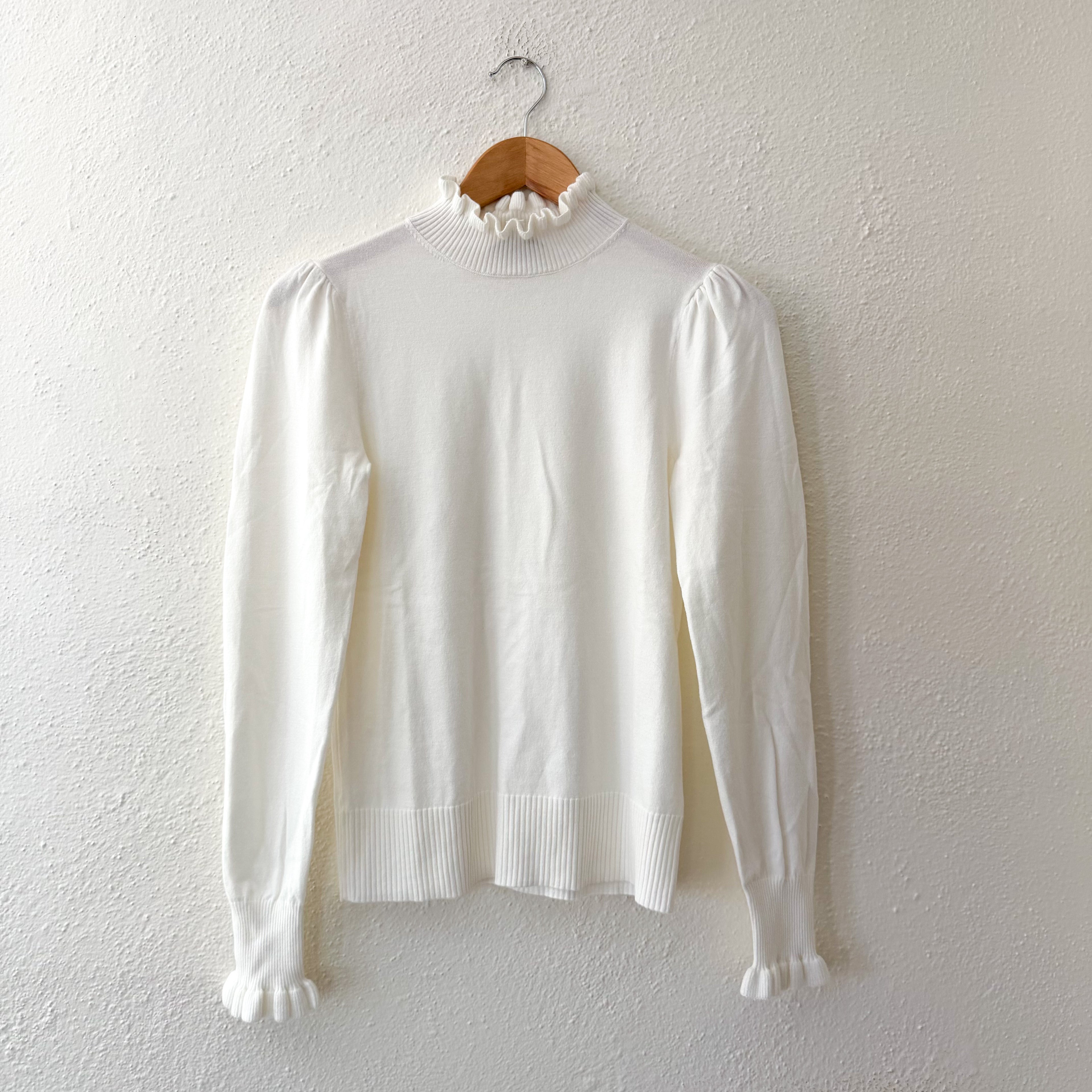 Cece Ruffle Mock Neck Sweater in Ivory | XS