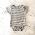 Kiddiezoom Grey White Stripe Bodysuit + Cloud Island Charcoal Gauze Burp Cloth Bundle | 3-6m