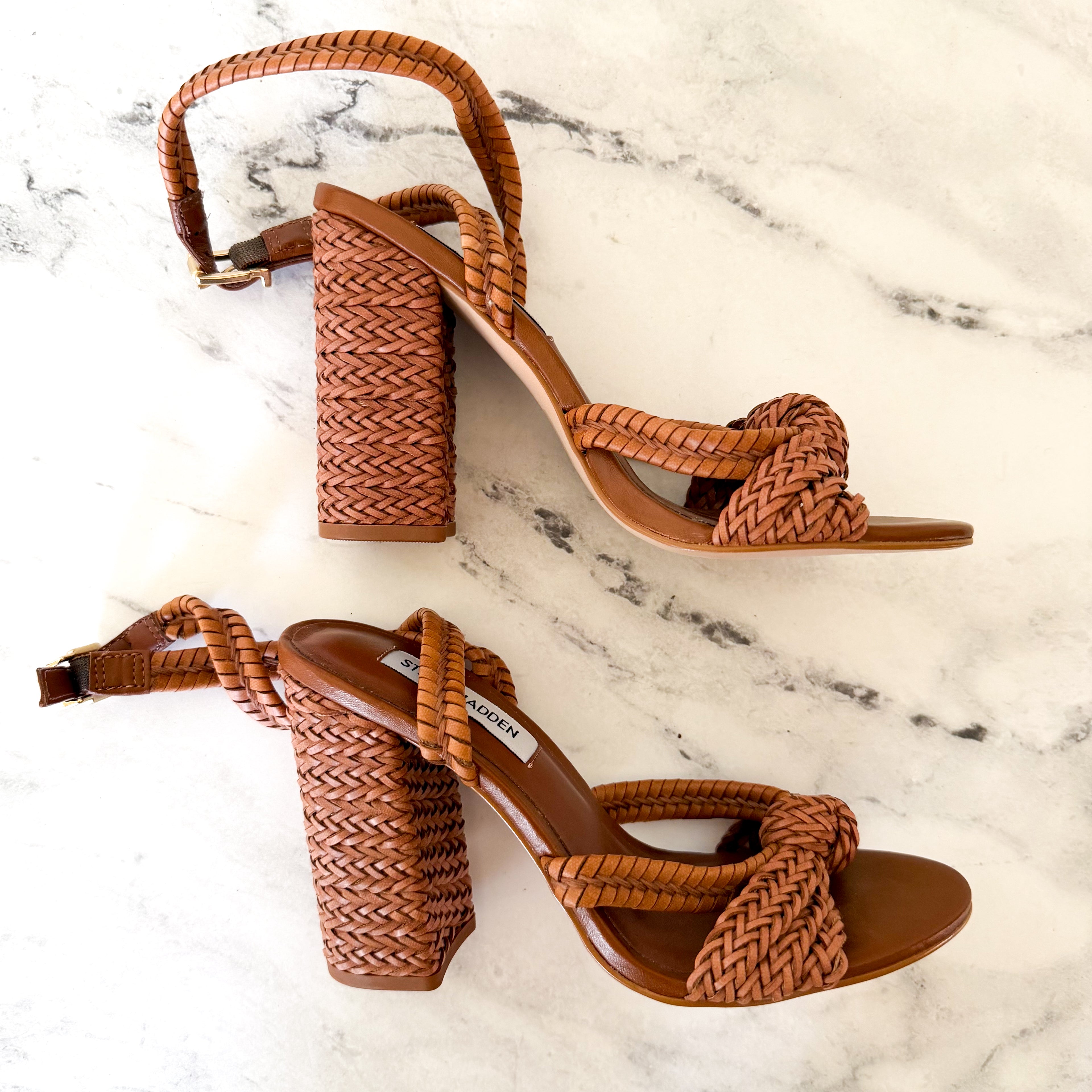 Steve Madden Cognac Malou Raffia Block Heels | 6.5