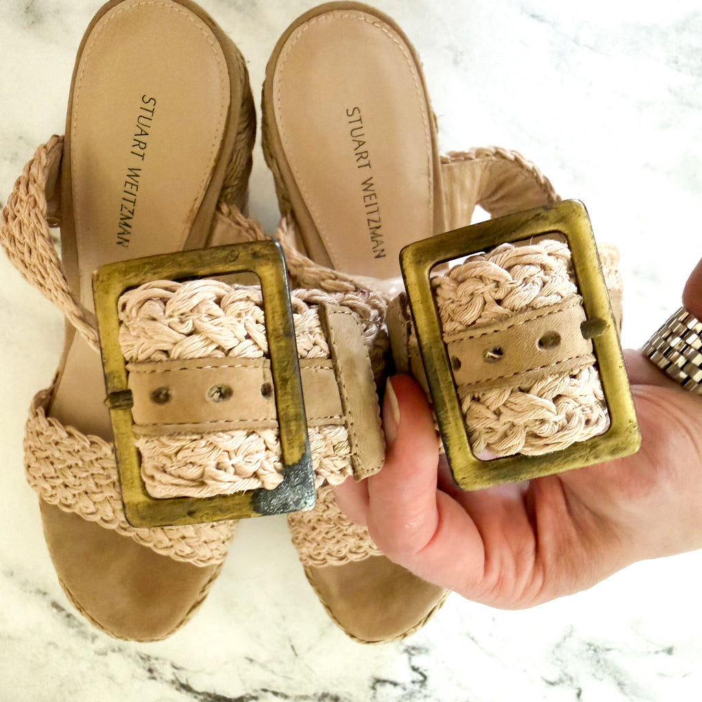 Stuart Weitzman Women's Alexis Braided Espadrille Wedge Sandals in Natural | 6.5
