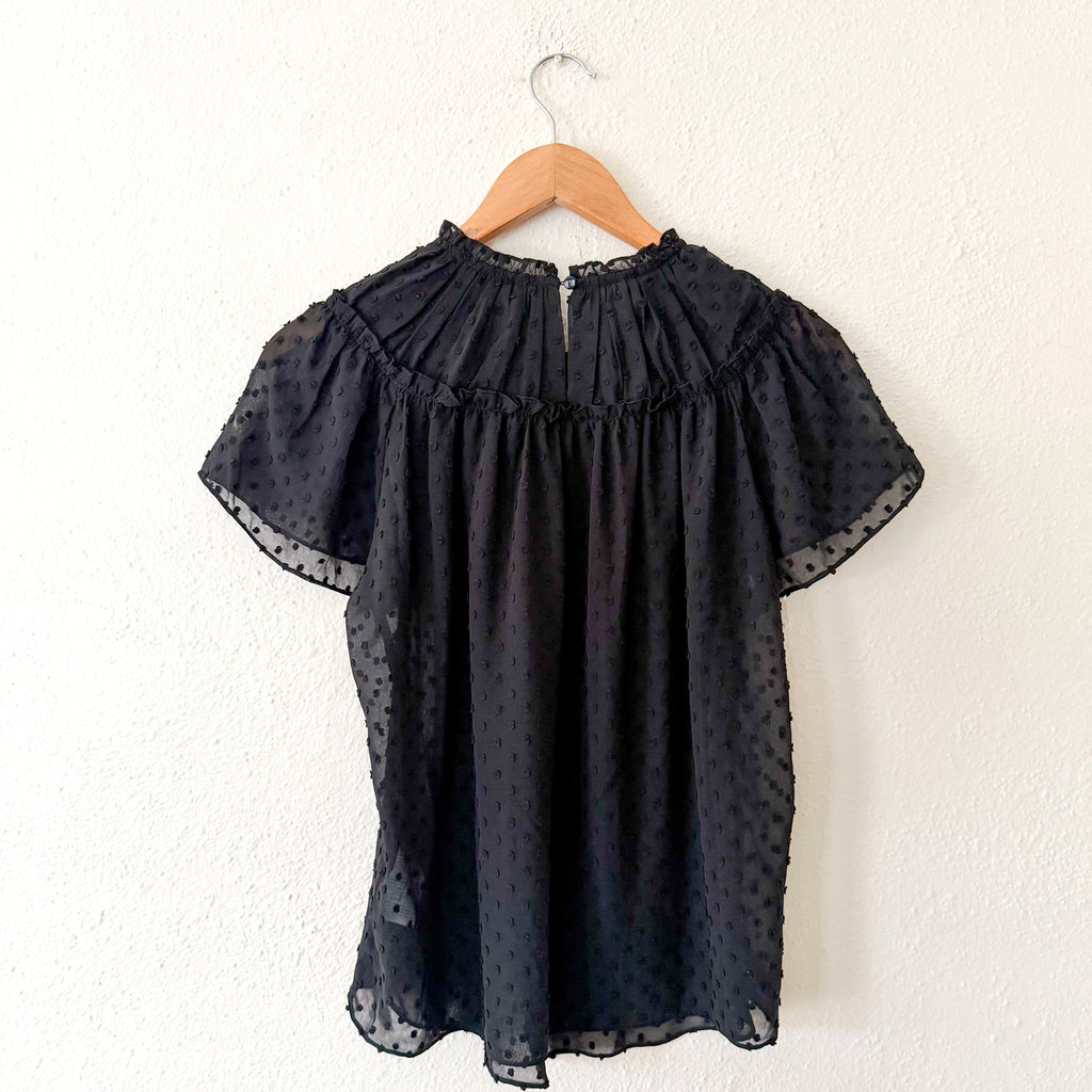 J.Crew Black Swiss Dot Short Sleeve Blouse | XS