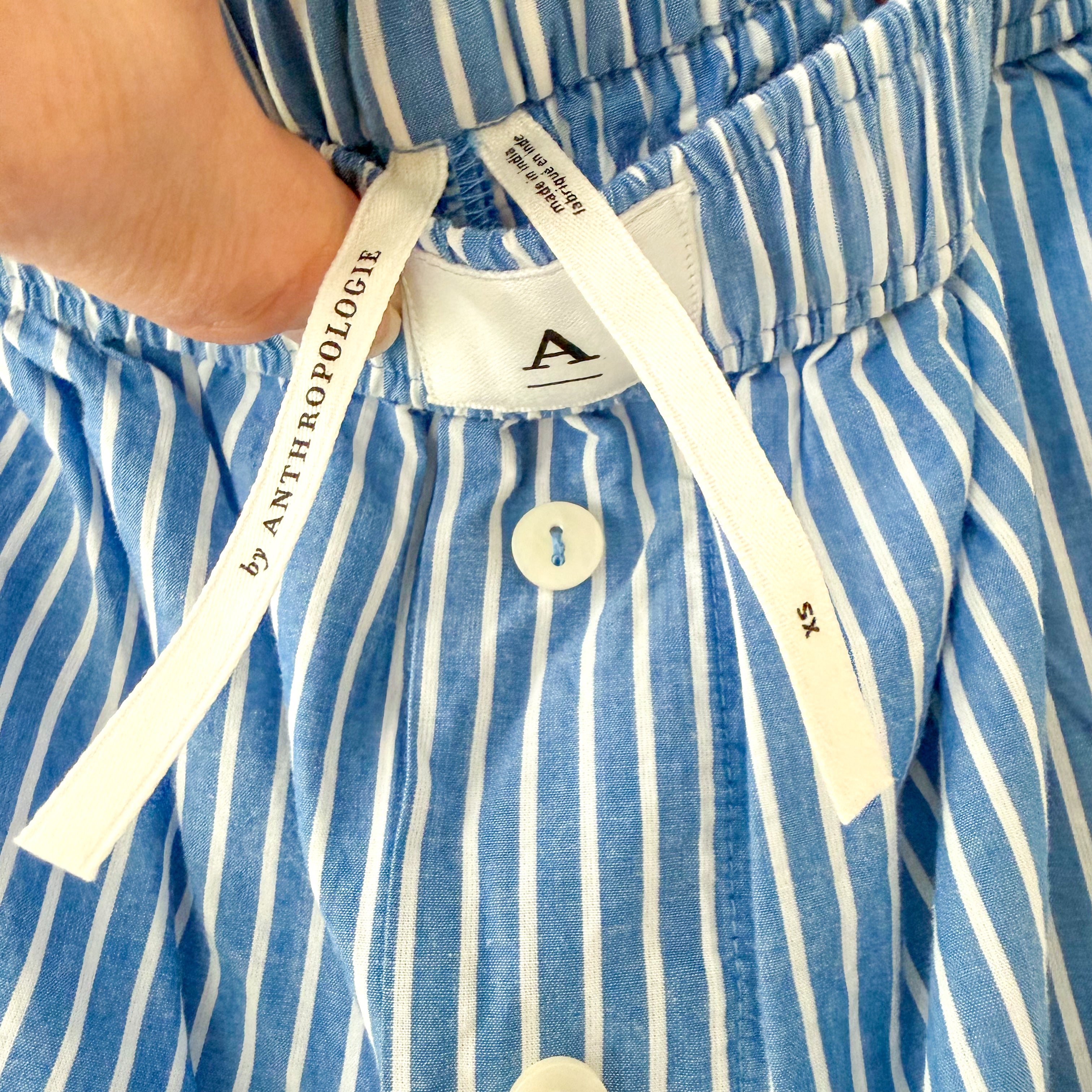 Anthropologie The Wren Wide Leg Pajama Boxer Pants in Blue & White Stripe | XS