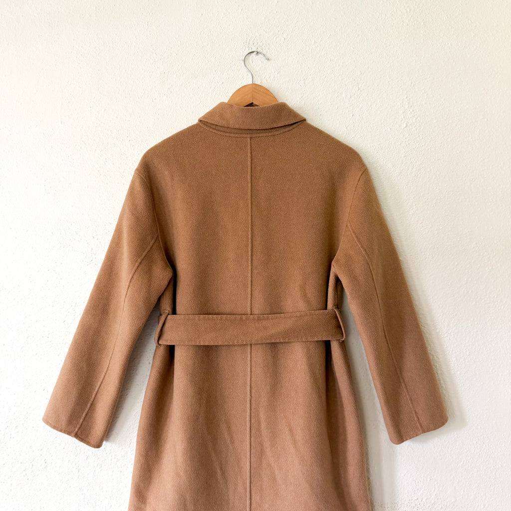 Mango MNG Handmade Wool Blend Belted Trench Coat in Camel | XS