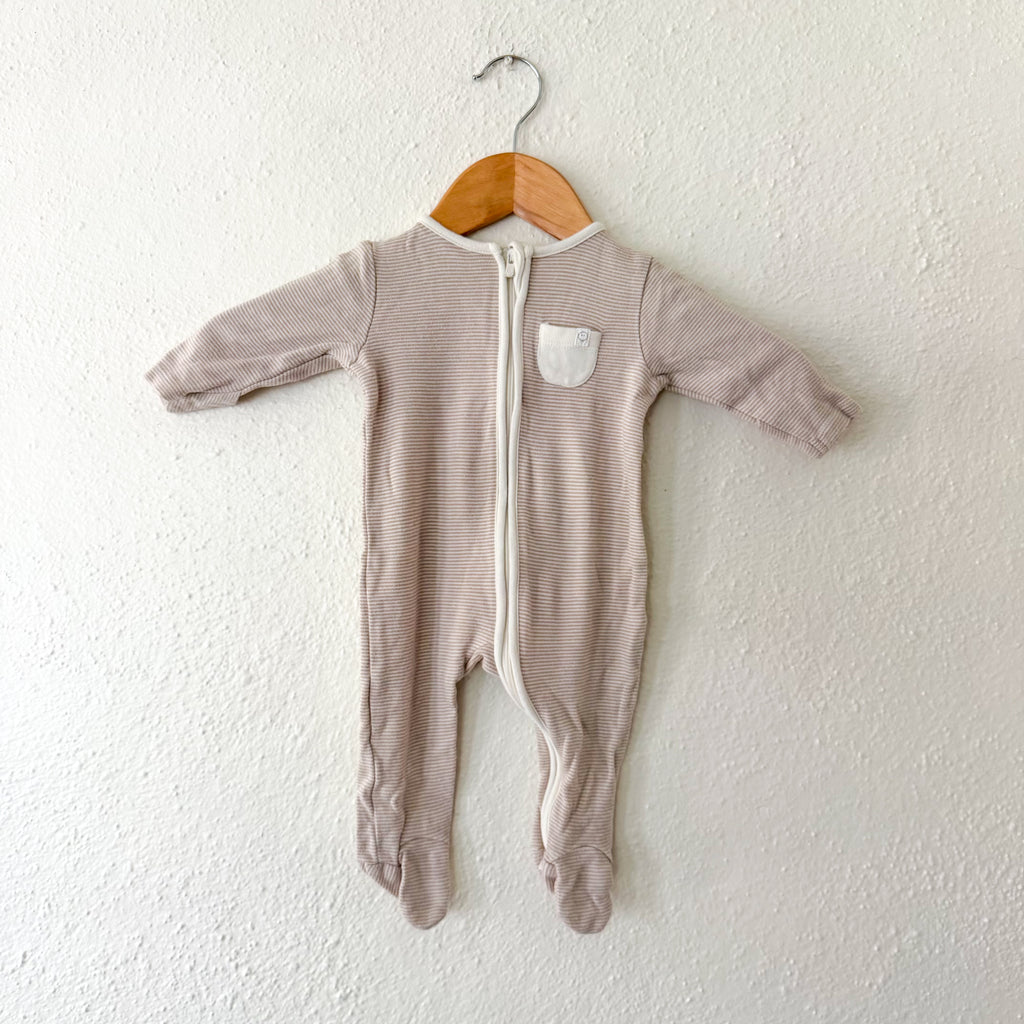 Mori Organic Cotton Brown Stripe Long Sleeve 2-Way Clever Zip Footie Sleeper | 0-3m