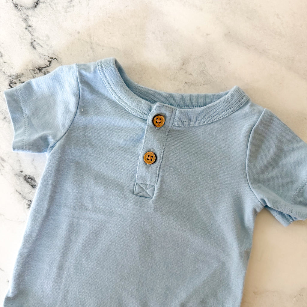 Cat & Jack Powder Blue Henley Short Sleeve Bodysuit | 0-3m