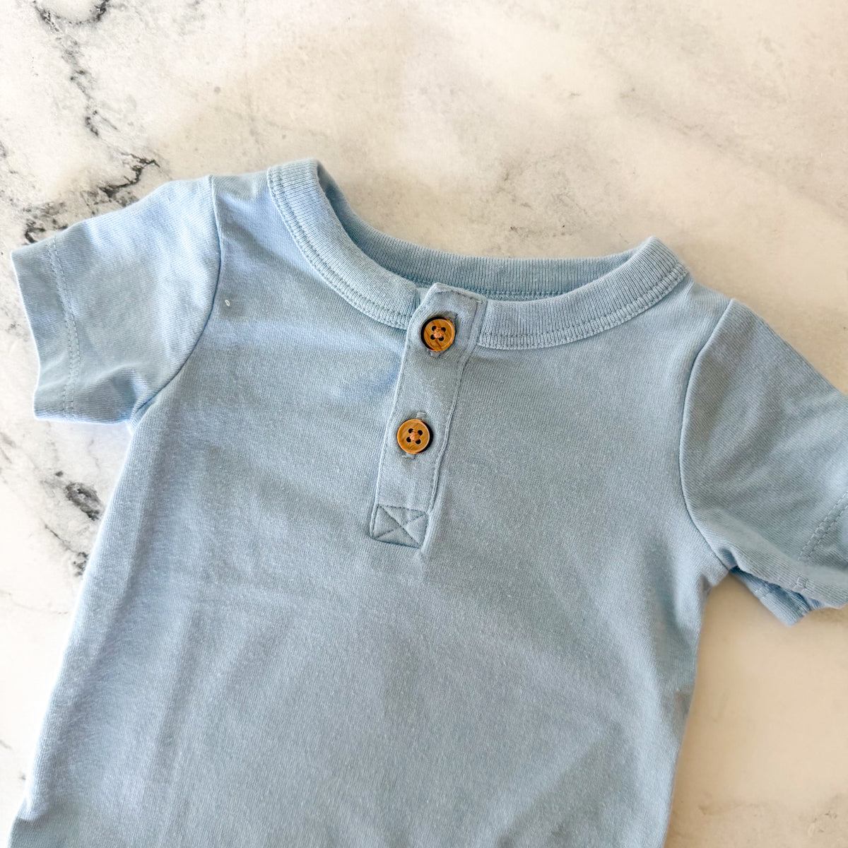 Cat & Jack Powder Blue Henley Short Sleeve Bodysuit | 0-3m