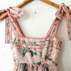 Zimmermann Pink Floral Moonshine Strappy Tie Shoulder Maxi Dress | 0P