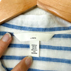 H&M 100% Linen Blue & White Stripe Button Down Long Sleeve Shirt | XS