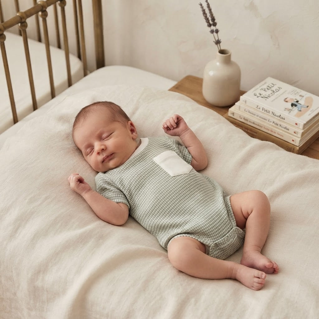 Unbranded Sage & Cream Striped Waffle Knit Baby Bodysuit | 0-3m